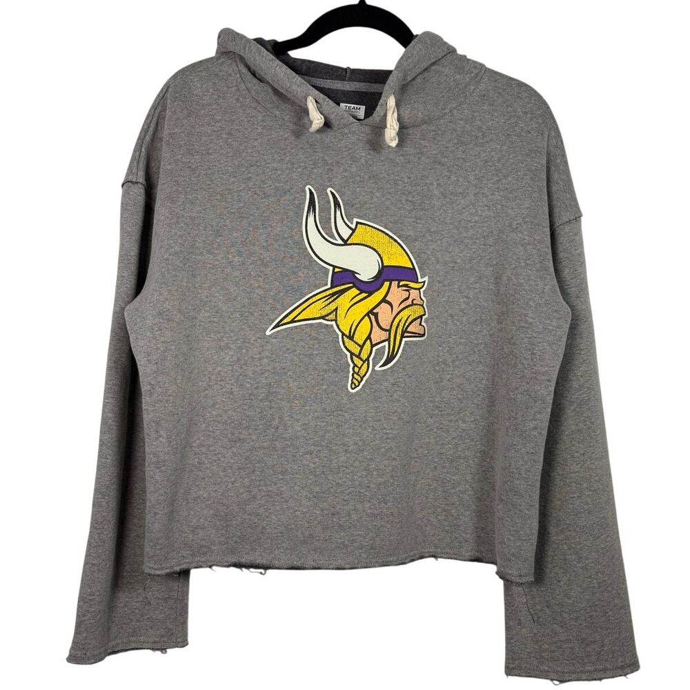 Minnesota Vikings Cropped Gray Hoodie Women's Vintage Style NFL Sweatshirt M